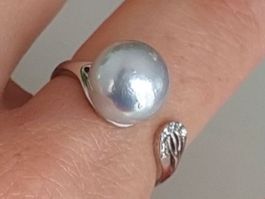💎 Silberring Tahiti Perle grau verstellbar elegant