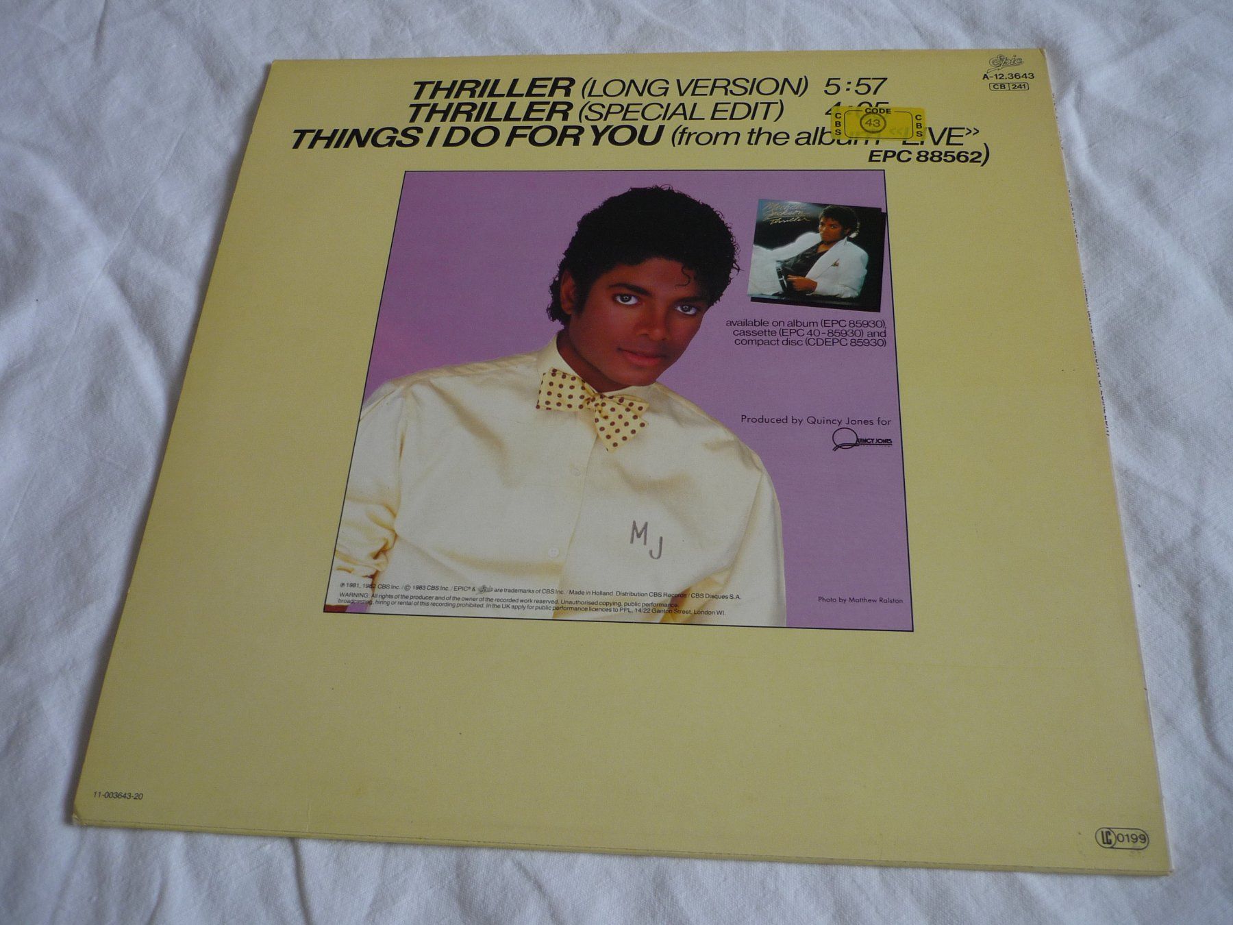 Schallplatten: 12" Vinyl - Michael Jackson - Thriller long ver. – Gebraucht aus Beringen von zzRegal 2