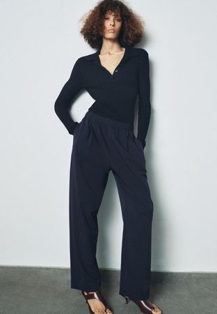 Zara fliessende gerade Hose dunkelblau Grösse M NEU