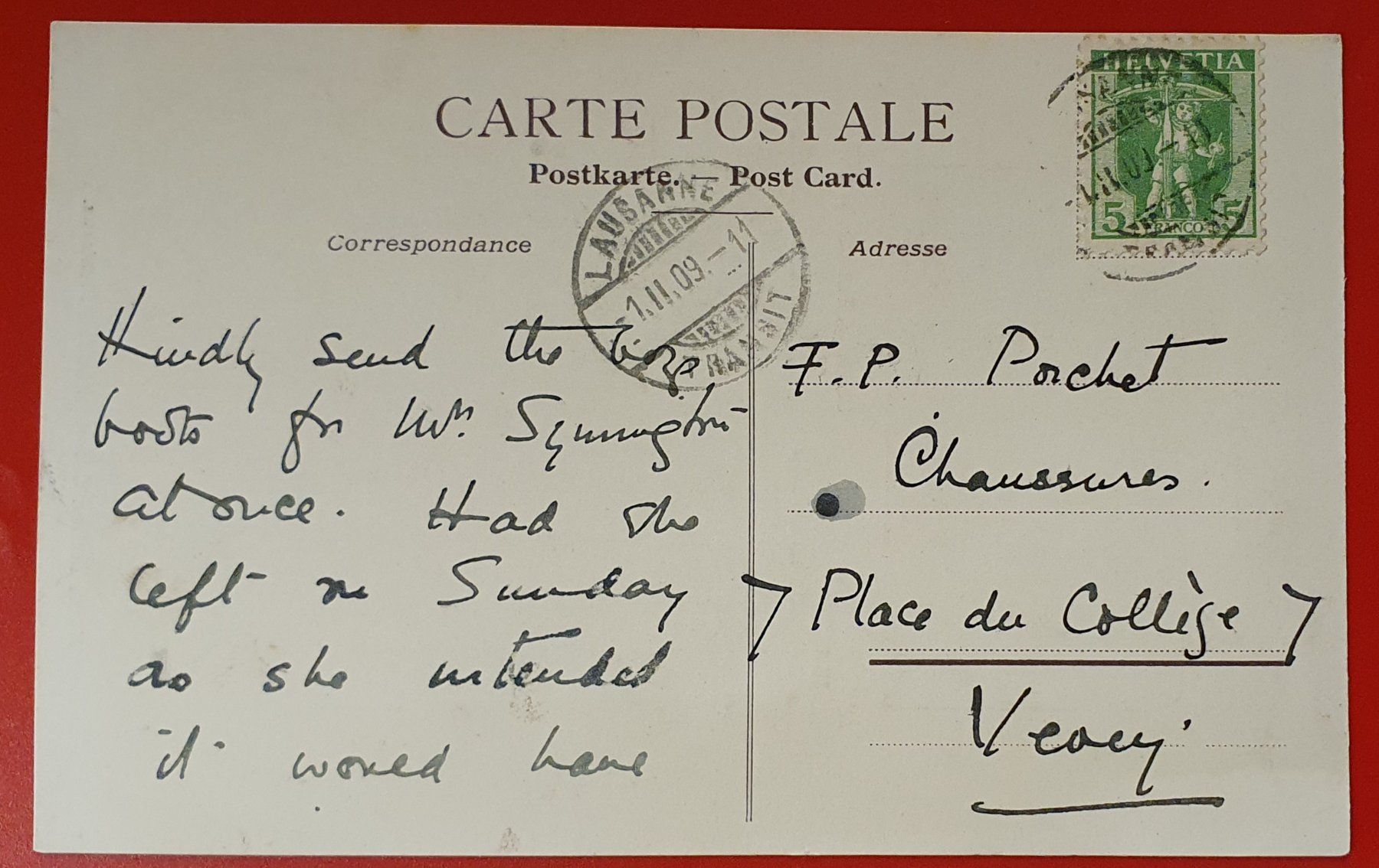 Ansichtskarten: Lausanne 1909 - Hotel Cecil – Gebraucht aus Kreuzlingen von Rschweiz1 1