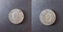 Schweiz 5 Rappen 1884 stark gebraucht - seltener Jahrgang!