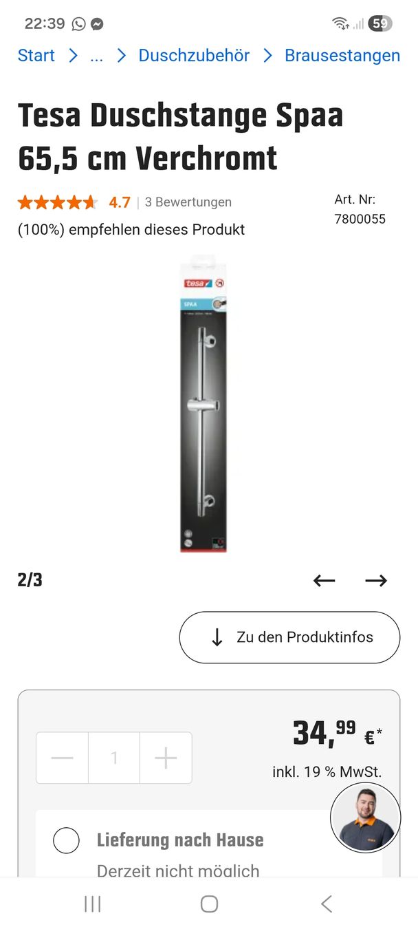Duschen: Tesa Duschstange Spaa – Neu und originalverpackt aus Winterthur von ml2_58mm 1