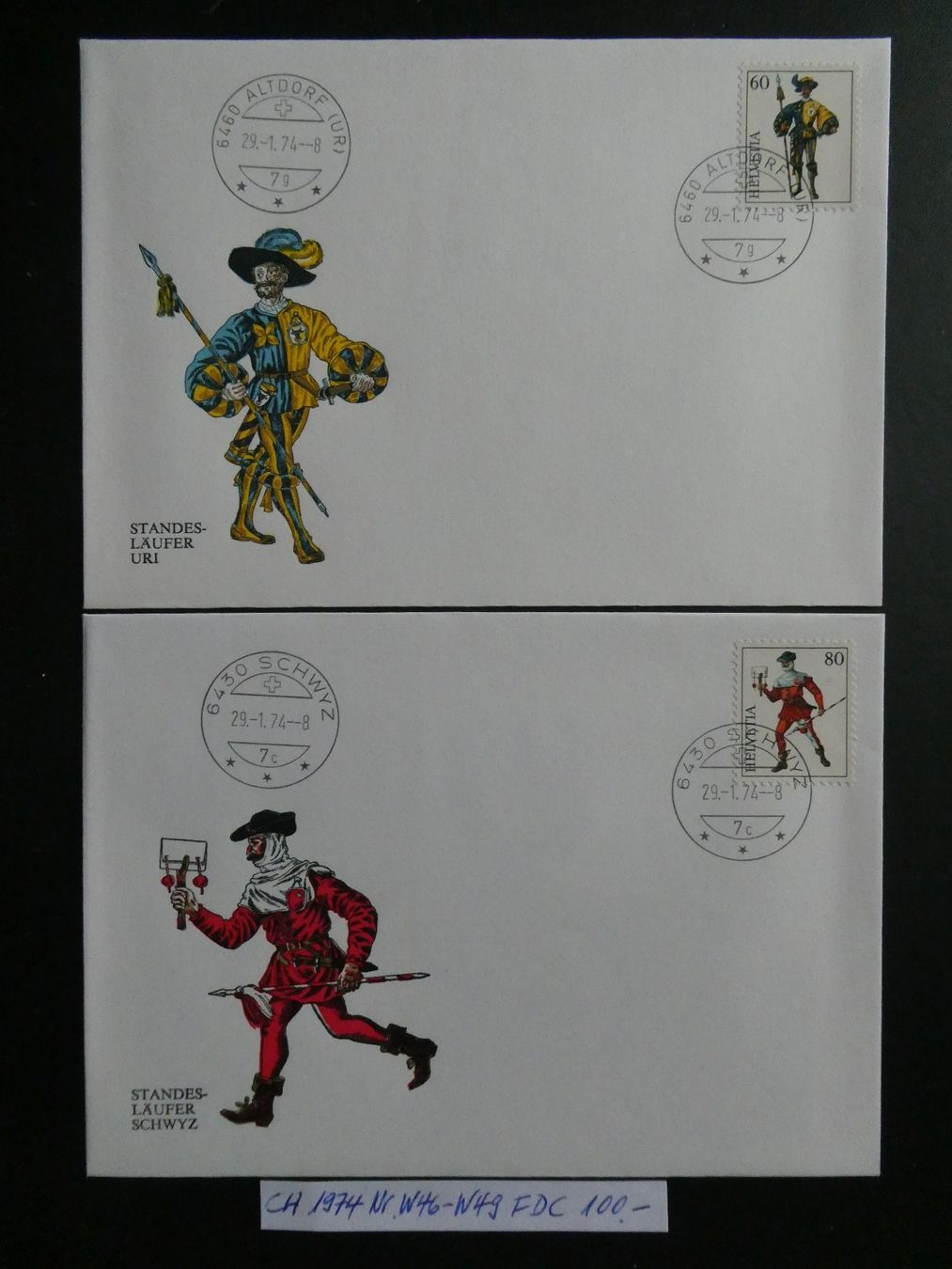 Tutti i francobolli: CH 1974 Nr. W46-W49 FDC mit Einzelmarken – Usato da Lausen venduto da Herbamare01 1