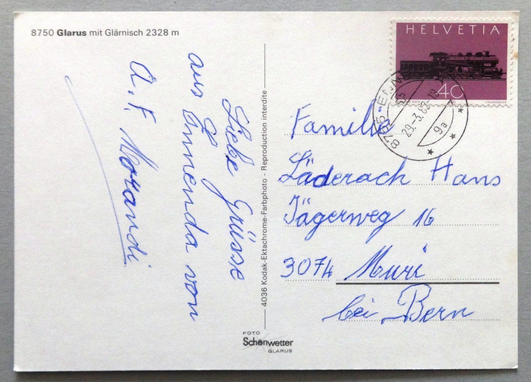 Cartoline postali: Glarus mit Glärnisch 2328 m – Usato da Fétigny venduto da Billy2miny 1