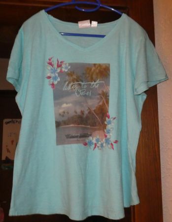 T-shirt turquoise d'été, motif tropical, taille40/42🏖️🌴☀️