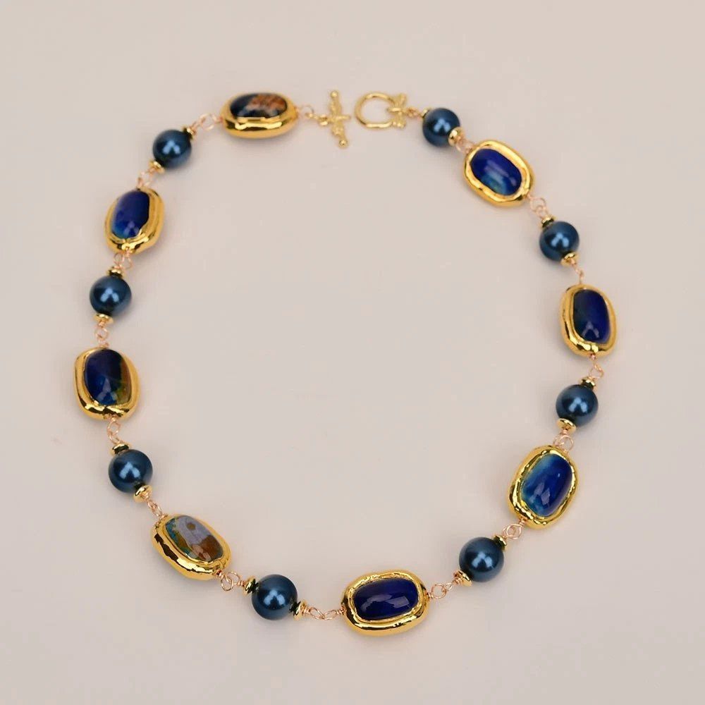 Catenine: Blau Achat Perlmutt Kette Echt Collier Agate Perle nacre – Nuovo (secondo la descrizione) da Prilly venduto da ilyria73 8