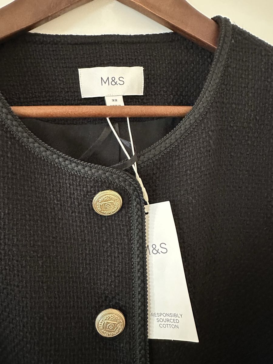 Giacche: NEW M&S Black Tweed- style jacket size 50 – Nuovo e nell'imballaggio originale da männedorf venduto da stina_01 1