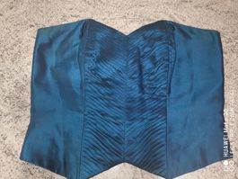 Satin-Top, edles Corsagentop in Petrol - Grösse 36/S