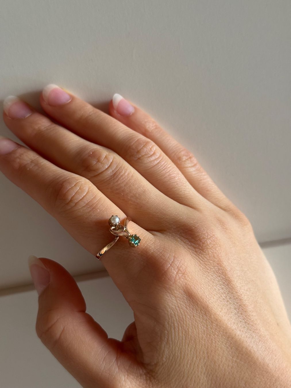 Anelli: Jugendstil 585 Rosegold Ring mit Smaragd & Perle – Usato da Bätterkinden venduto da peacelover_fili 2