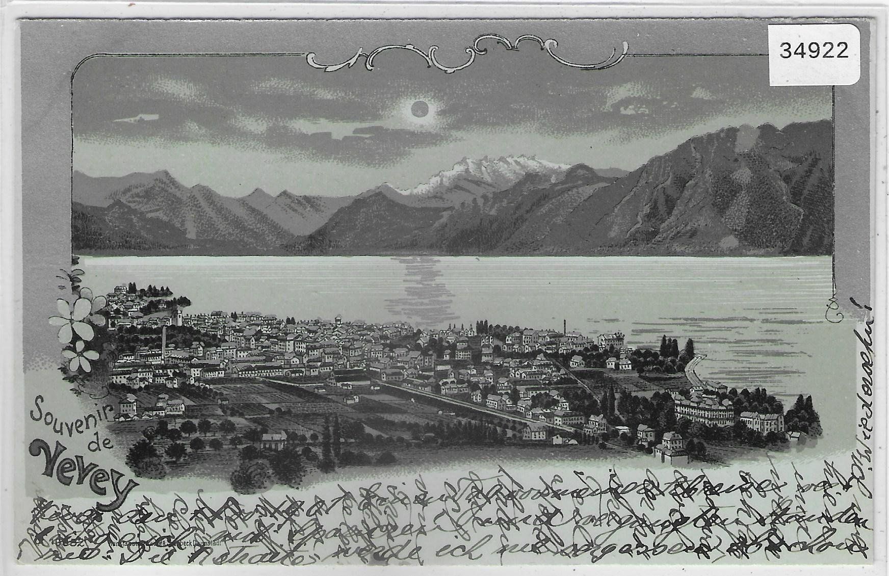 Cartoline postali: Souvenir de Vevey - Mondschein-Litho – Usato da Ettingen venduto da Kartenplanet
