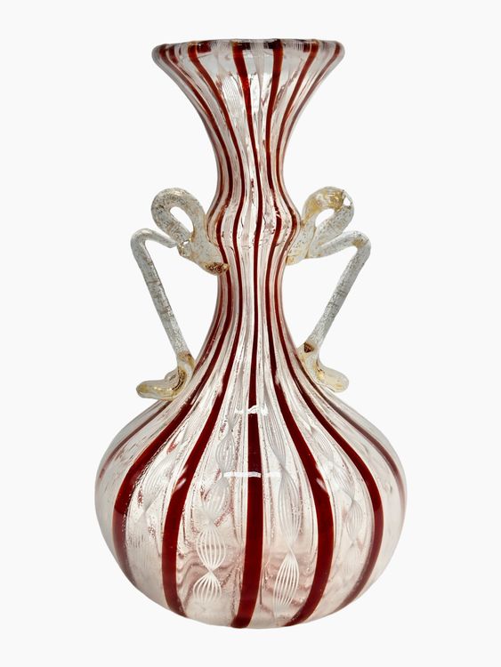 Vase VENINI MURANO Fulvio Bianconi filigrané Zanfirico blanc Kaufen