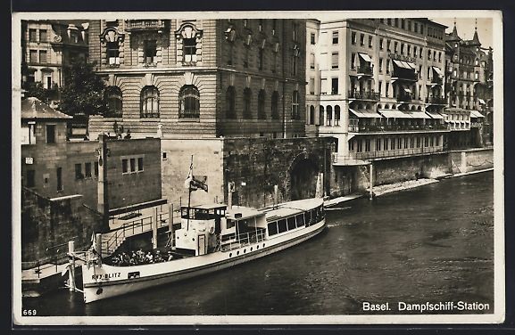 Cartoline postali: Basel, Dampfschiff-Station, Dampfer RHY- – Usato da Berlin venduto da bartko-reher