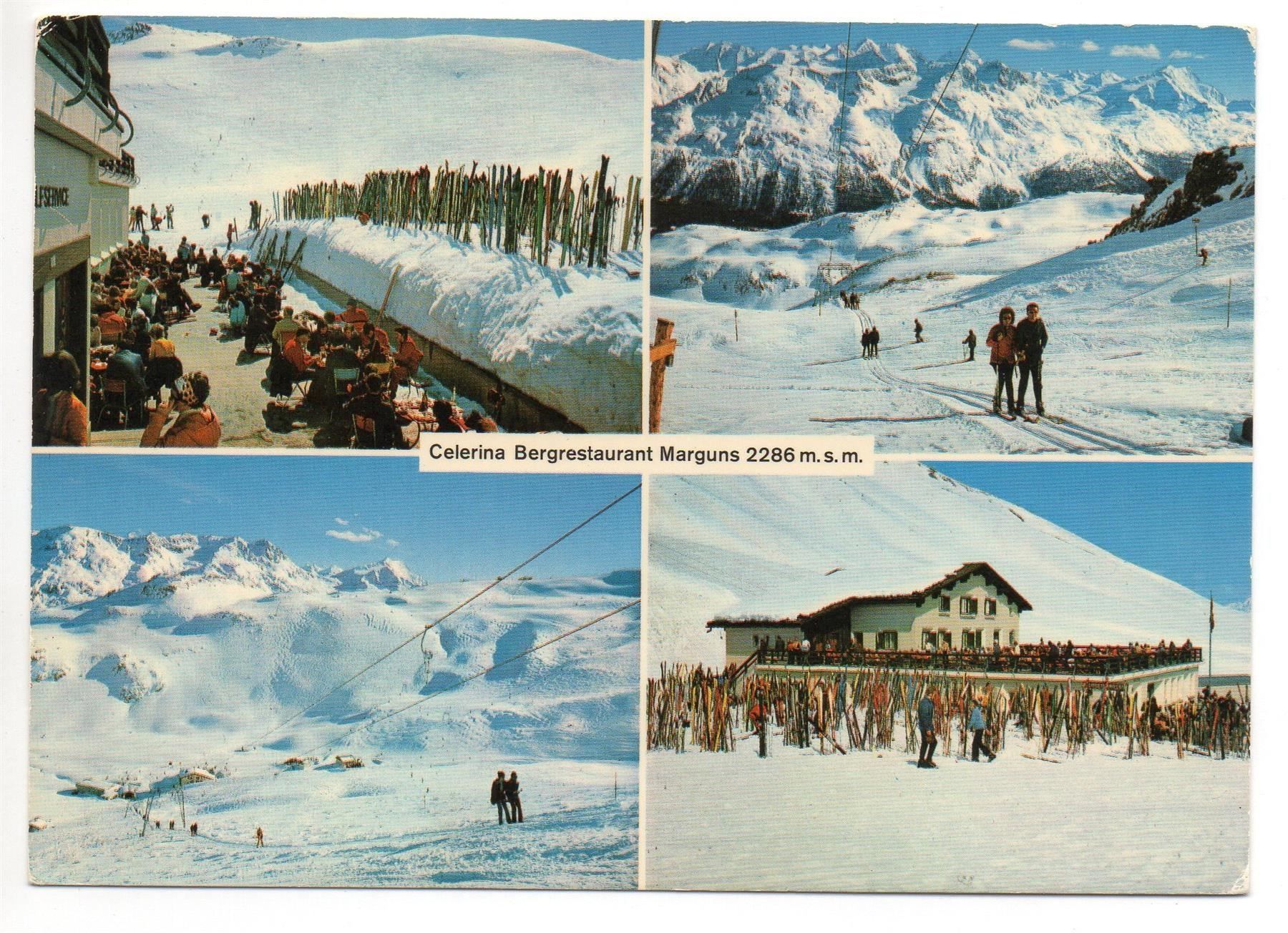 Ansichtskarten: CELERINA Bergrestaurant Marguns, Skilift – Gebraucht aus Jona von philajona