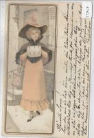 Modische Dame Femme en hiver im Winter - Litho