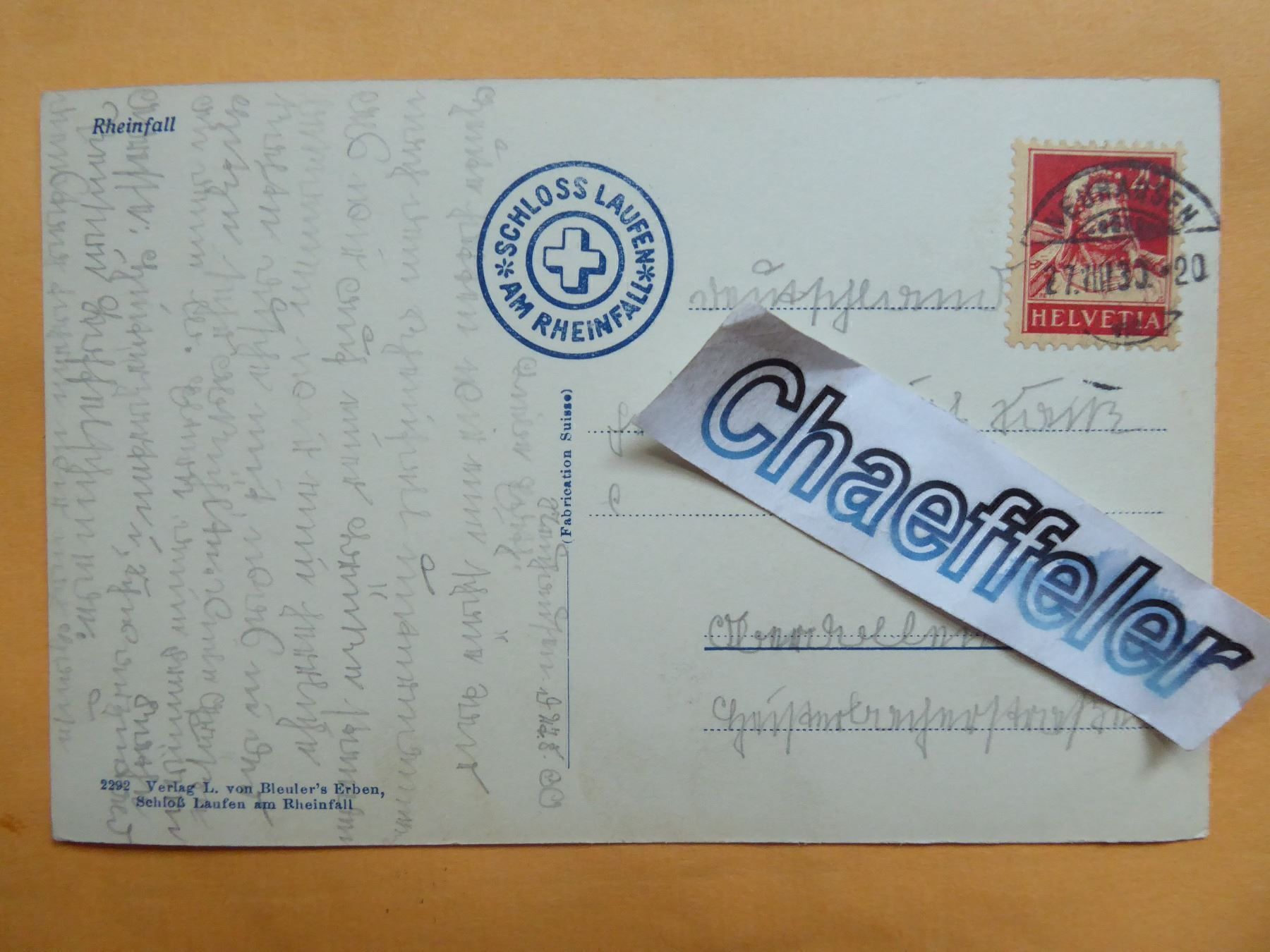 Cartoline postali: 1930 Rheinfall – Usato da Zürich venduto da Chaeffeler 1