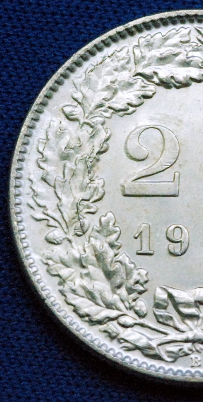 Tutti le monete: Schöner silberner 2.- 1967, mit leichtem Stempelriss – Usato da Mühlethal venduto da sowato 8