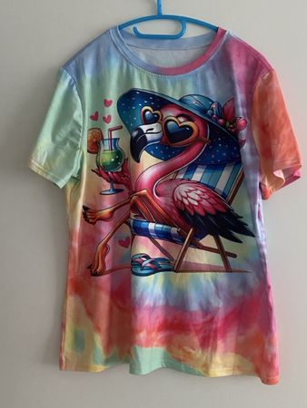 T-Shirt Flamingo Print Bunt Grösse unbekannt neu