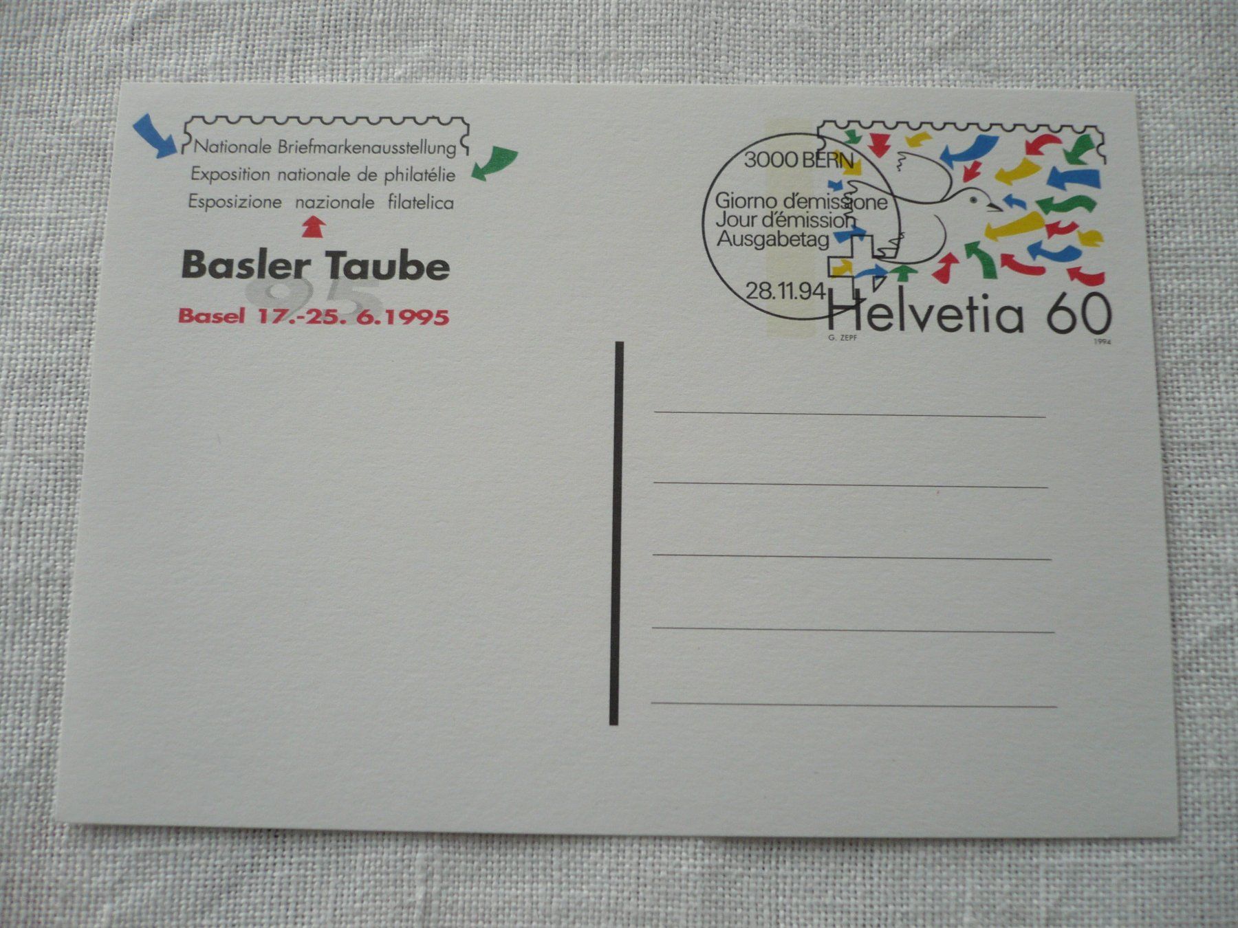 Tutti i francobolli: 1994 Postkarte Basler Taube ET – Usato da Zürich venduto da saltandpepper008