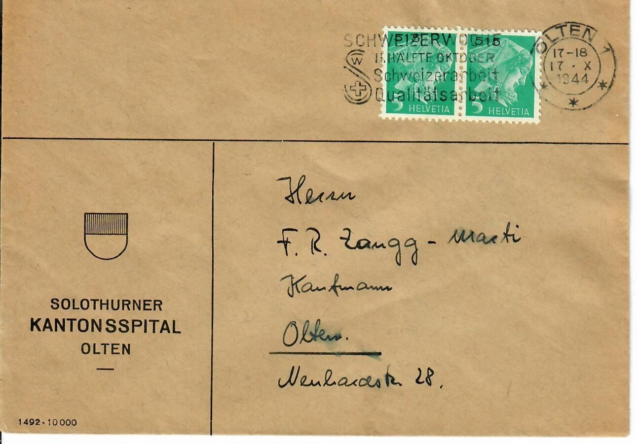 Tutti i francobolli: Brief, Solothurner Kantonsspital Olten 1944 – Usato da Hochdorf venduto da Ziegel-16