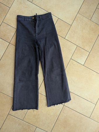Denim Pants High Waist Wide Leg Dark Blue Size M