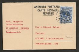 Antwortkarte Liechtenstein 1933  Stockerau Schaan Kat 120.-