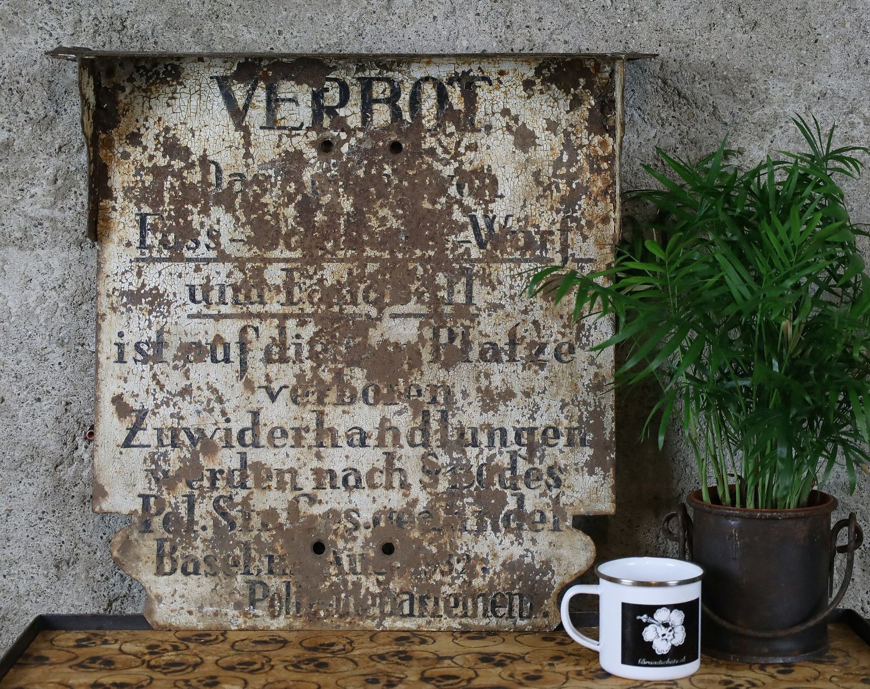 Insegne: Blechschild, Eisenschild "Basel, Verbot, Fussball" – Usato da Birrwil venduto da brandschatz_birrwil