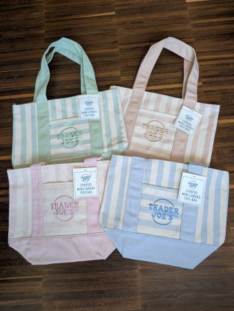 Trader Joes striped mini canvas tote bags set of 4
