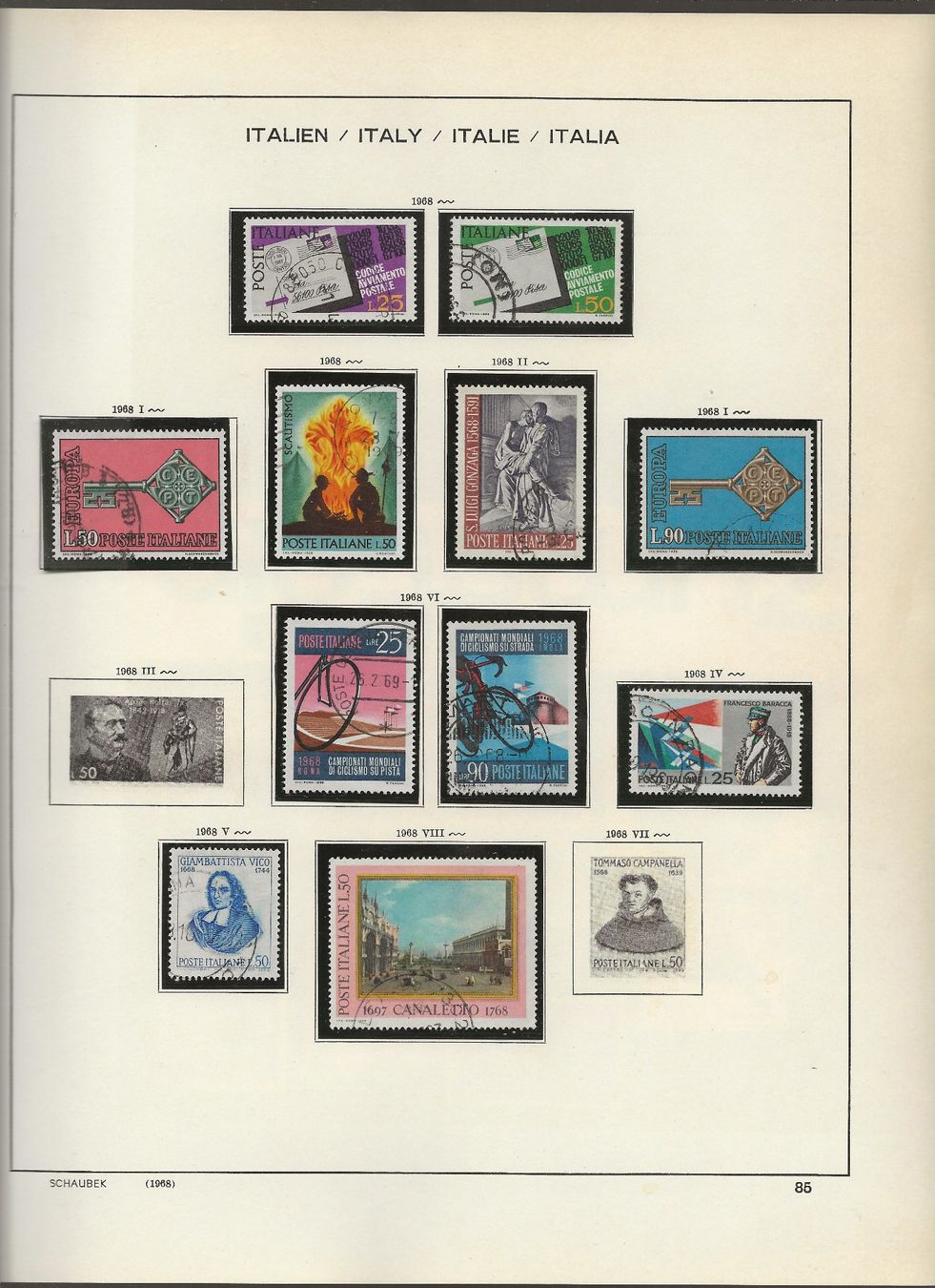 Alle Briefmarken: Marken Italien 1965 bis 1968 – Gebraucht aus Au ZH von xelagreb01 7