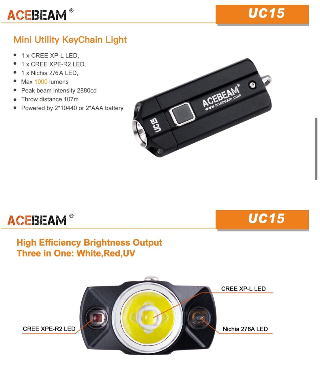 Lampade: Acebeam UC15 mit max. 1000 Lumen – Nuovo e nell'imballaggio originale da Arbon venduto da Helmuth 2