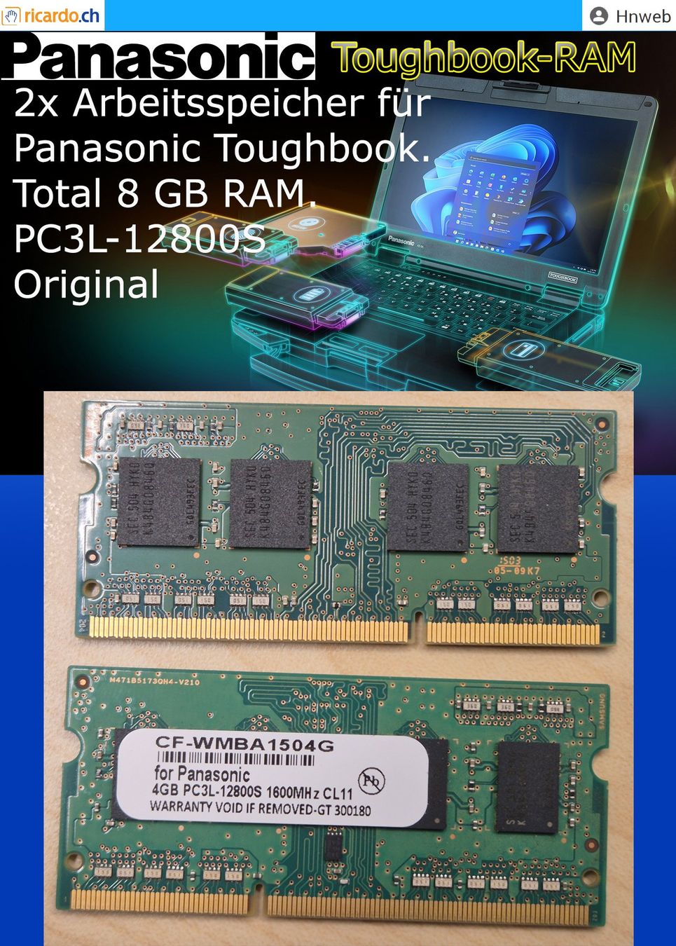 Panasonic Memoria / RAM: Panasonic TOUGHBOOK 8GB RAM DDR3 – Usato da Kaisten venduto da Hnweb 1