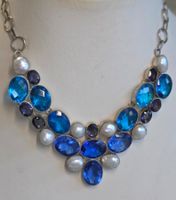 Collier mit blauen Steinen und Perlen, Silber
