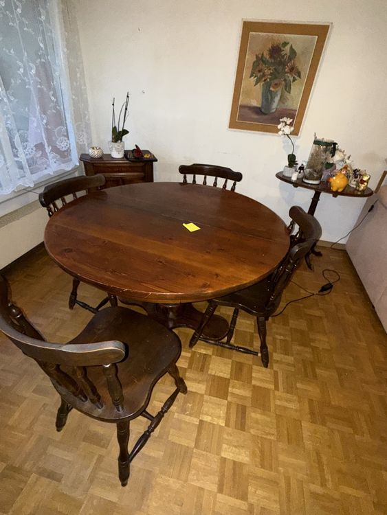Table ronde en bois massif avec 4 chaise vintage ancien (Gebraucht) in ...