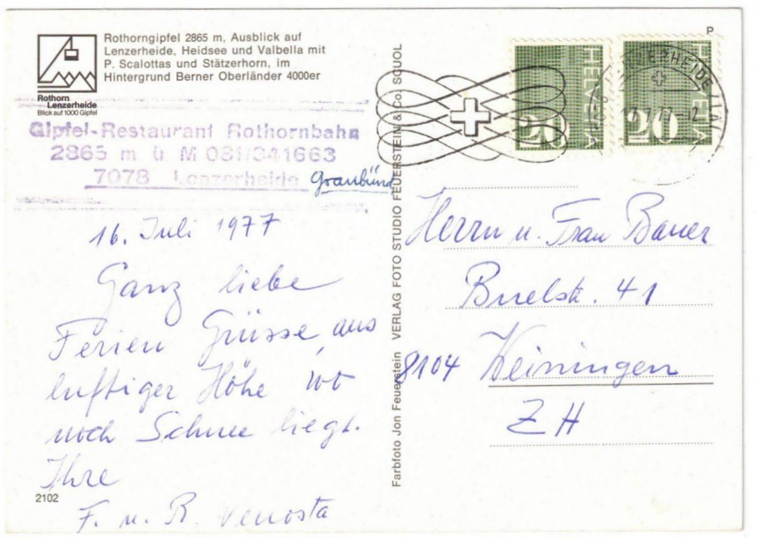 Cartoline postali: Lenzerheide - Luftseilbahn Rothorn 2te Sektion – Usato da Binningen venduto da Mountainrider 1
