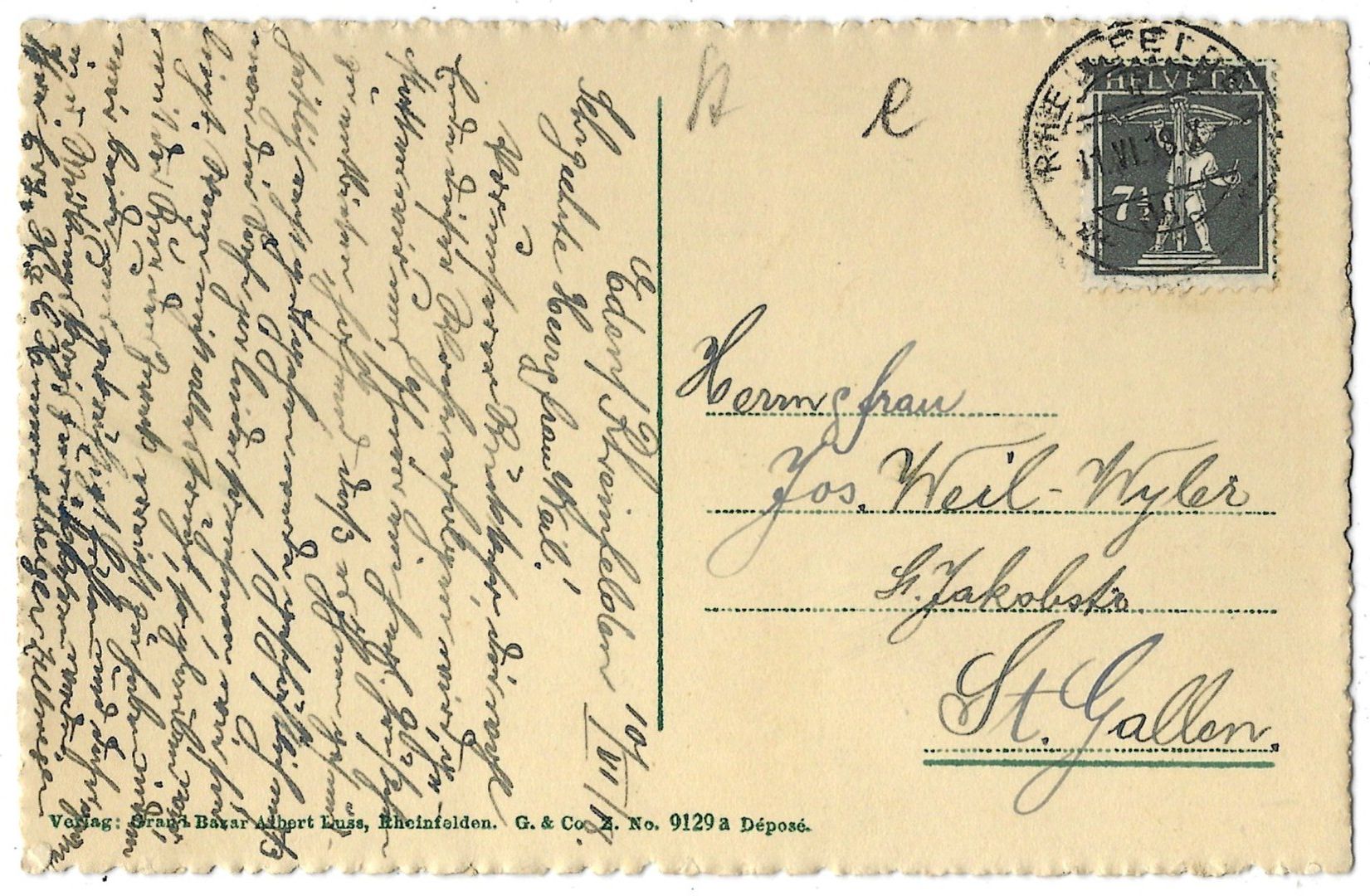 Cartoline postali: Rheinfelden,   Storchennestturm – Usato da Bütschwil venduto da Jackson1A 1