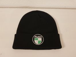 Beanie Mütze mit Puch Logo Aufnäher 60mm in Schwarz