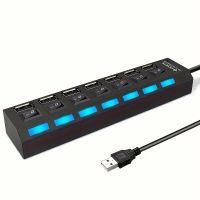 7-Port USB Hub mit Schalter LED Schwarz günstig