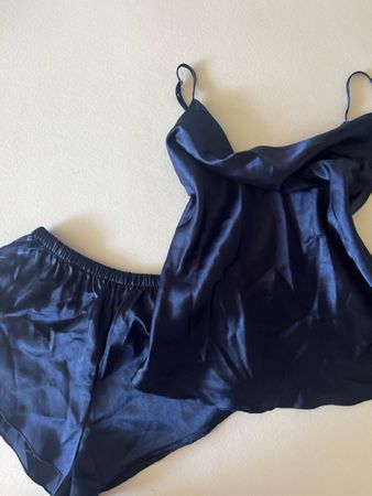 Pyjama Set Wasserfallausschnitt Dunkelblau Grösse XS/ S neu