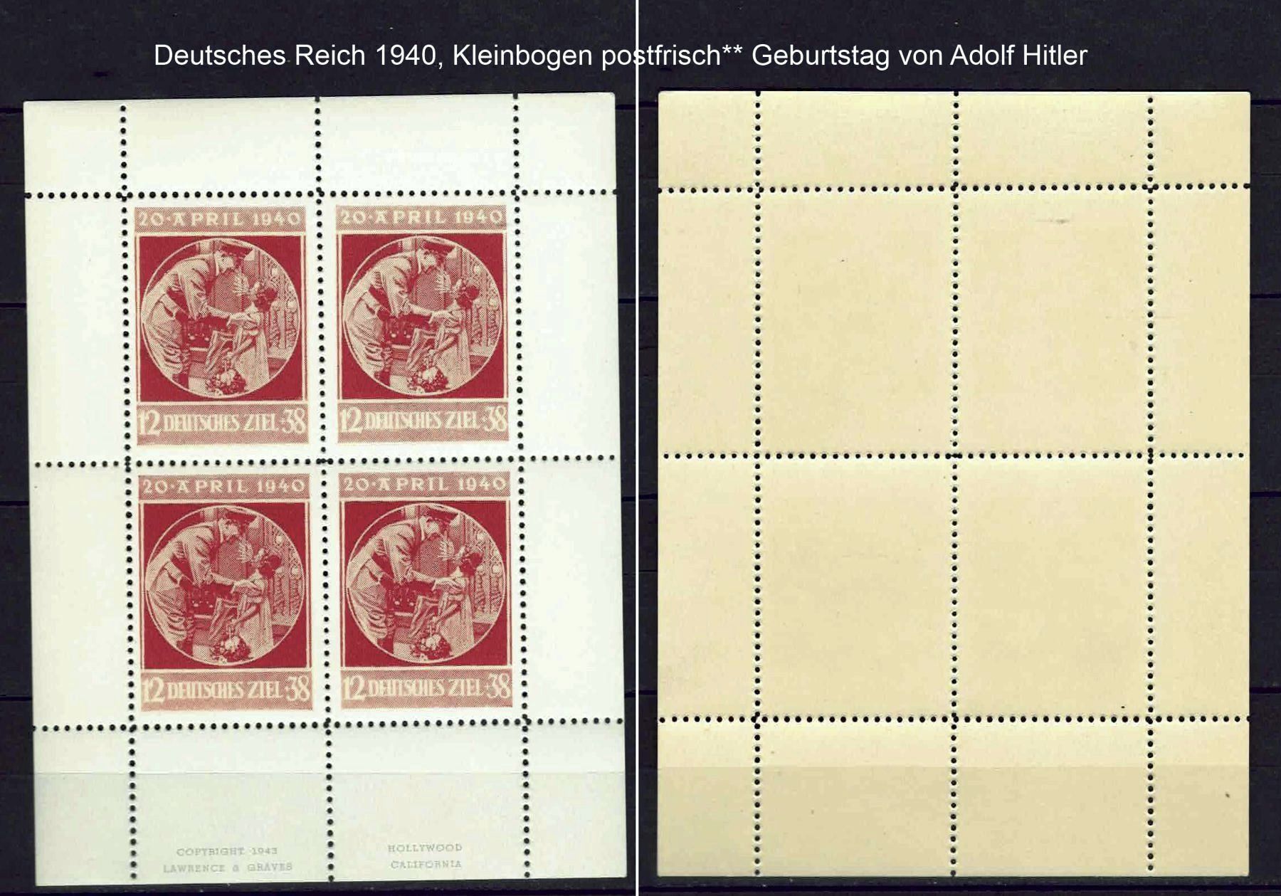 Tutti i francobolli: DR 1940, Geb von Adolf Hitler KlBg postfr** – Usato da Basel venduto da Pfefferschootte