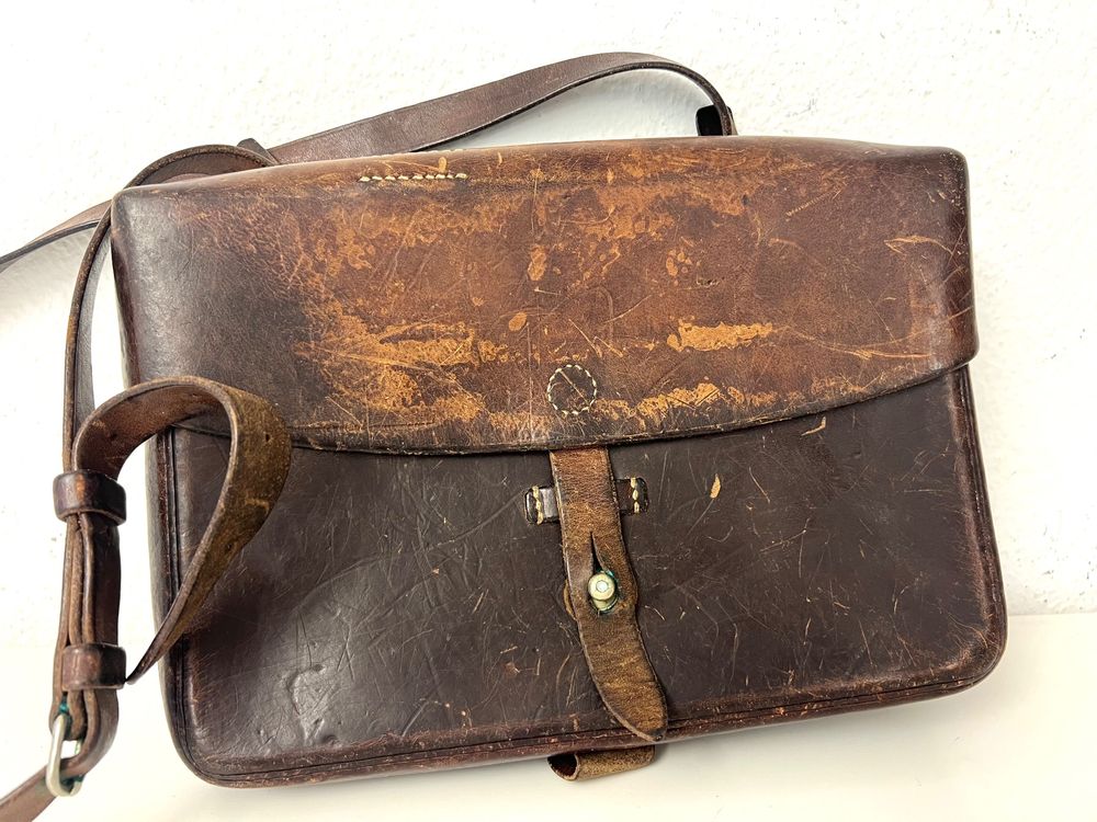 SCHWEIZER ARMEE Offiziers Kartentasche Leder ca. 1960er 4