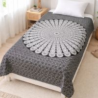 Tagesdecke Baumwolle Mandala Überwurf 140x200cm schwarz weiß