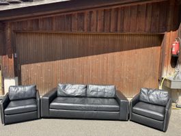 Schwarzes Couchset aus Leder