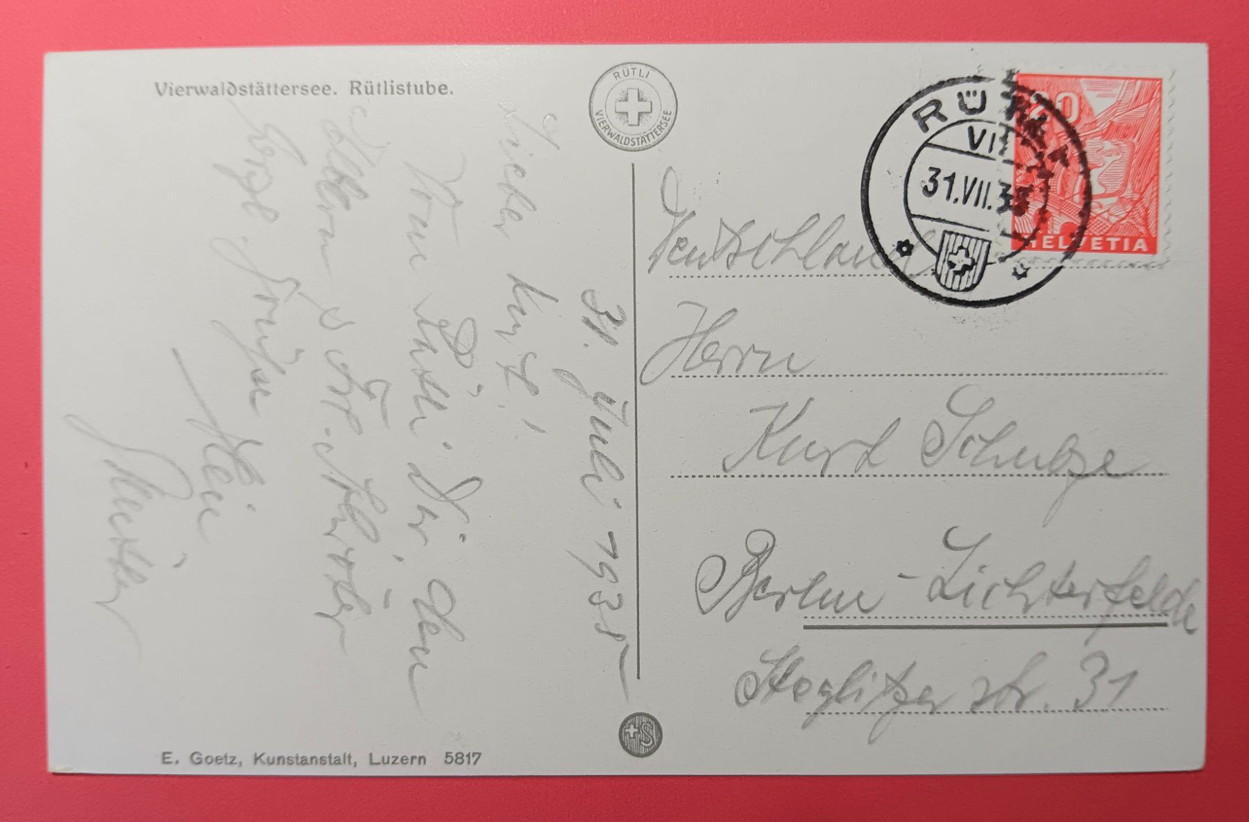 Cartoline postali: AK, RÜTLISTUBE MIT RÜTLI STEMPEL – Usato da Holderbank AG venduto da DINOS-PHILA