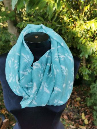 Foulard Türkis mit Vögeln Baumwolle NEU