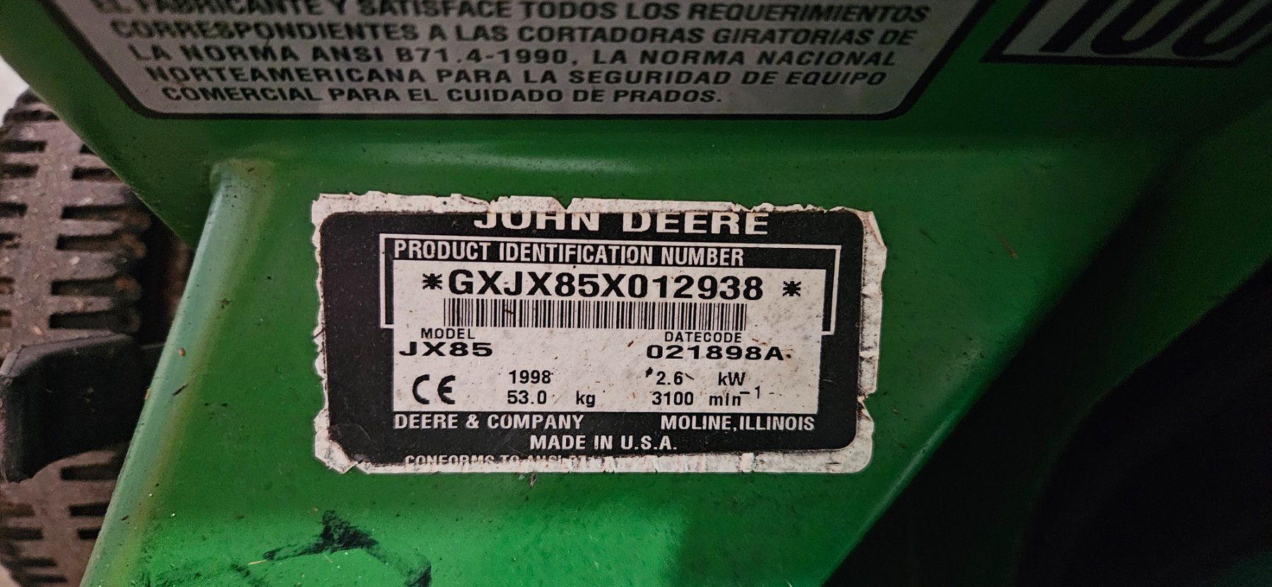 John Deere JX85 Rasenmäher. (Gebraucht) in Zufikon für CHF 165 – nur ...