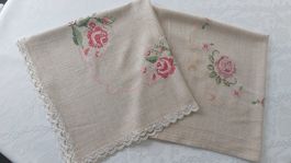 2 Tischtuch Handarbeit Kreuzstich Vintage84,5/82cm&83/83,4cm