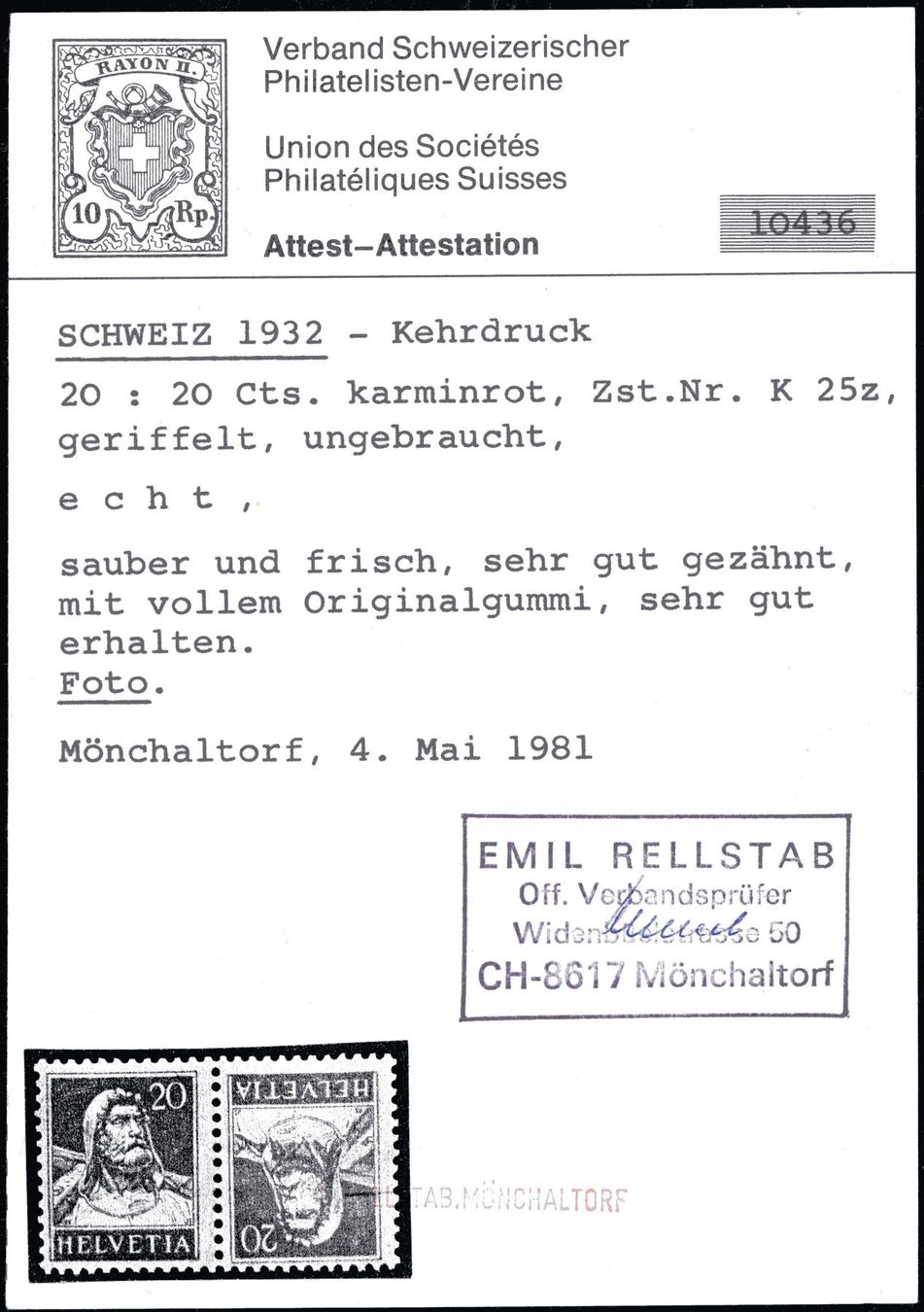 Tutti i francobolli: 1933 - Kehrdrucke - Tellbrustbild - postfrisch ** – Nuovo (secondo la descrizione) da Schindellegi venduto da leecollect 2