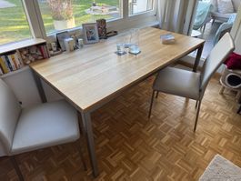 Esstisch aus Eiche massiv, Gestell Metall silber, 160x80x75