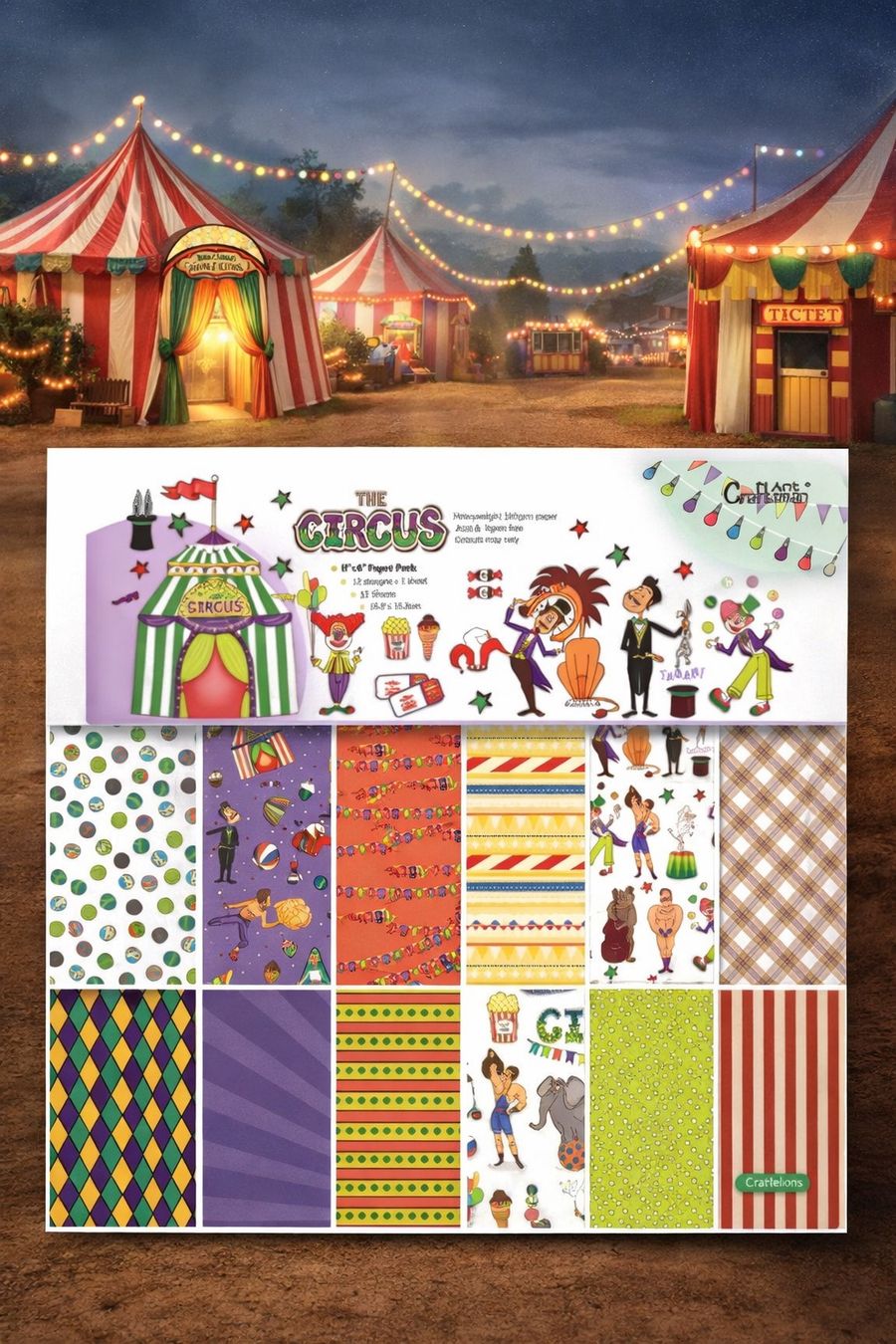 Papiere: 12 Blatt Design-Papier, Bastelpapier "The circus" – Neu und originalverpackt aus Effretikon von wenuss