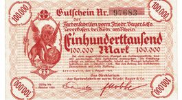 Leverkusen 100000 Mark KN 5stellig 01.08.1923 VZ-VZ+