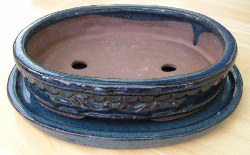 Bonsai Schale Oval 30.5 X 24.5 X 10.5 Cm Beige/braun Mit Untersetzer - Keramik  Schale 41130 Fr Bonsai Bume Indoor Outdoor Bonsai Pflanzschale